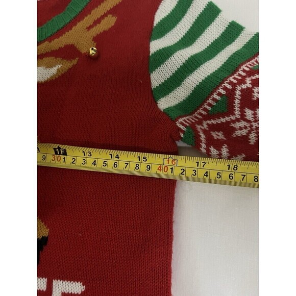 Christmas Sweater Junior Size Medium TOO CUTE TO BE NAUGHTY Reindeer With Bells - Picture 7 of 8